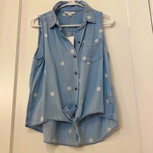 Blue & White Front Tie Tank